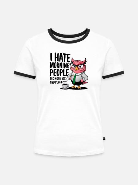 Morgenmuffel Büro-Eule im Anzug - Frauen Kontrast-T-Shirt - Weiß/Schwarz