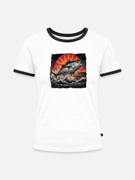 Blauflossen Thunfisch - Frauen Kontrast-T-Shirt - Weiß/Schwarz