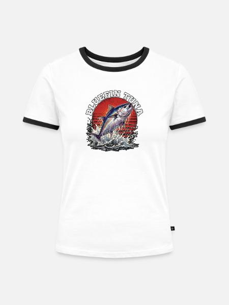 Blauflossen Thunfisch Angeln - Frauen Kontrast-T-Shirt - Weiß/Schwarz