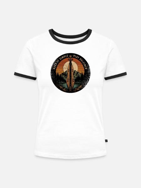 Hackbrett Dulcimer-Musiker Zupfinstrument - Frauen Kontrast-T-Shirt - Weiß/Schwarz
