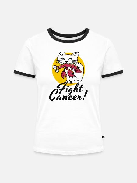 Katze kämpft gegen Krebs - Frauen Kontrast-T-Shirt - Weiß/Schwarz