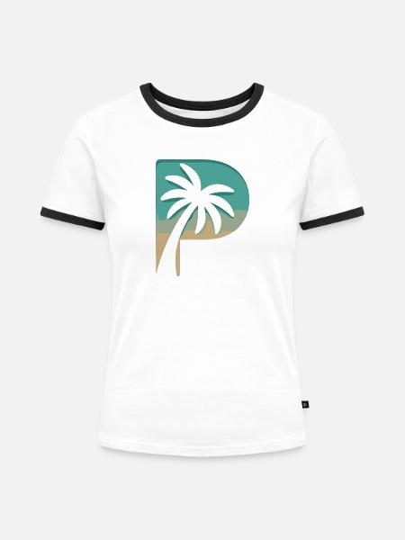 Sommerliches Palmenparadies Strandfeeling - Frauen Kontrast-T-Shirt - Weiß/Schwarz