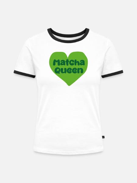 Matcha Queen Herzdesign - Frauen Kontrast-T-Shirt - Weiß/Schwarz