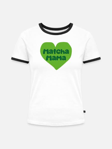 Matcha Mama Herz-Design - Frauen Kontrast-T-Shirt - Weiß/Schwarz