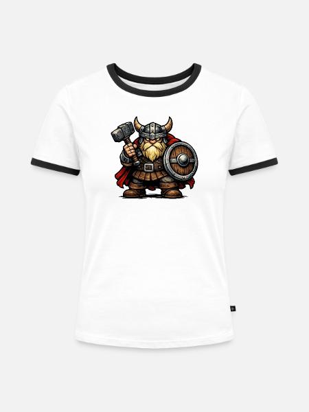 Wikinger Zwerg - Frauen Kontrast-T-Shirt - Weiß/Schwarz