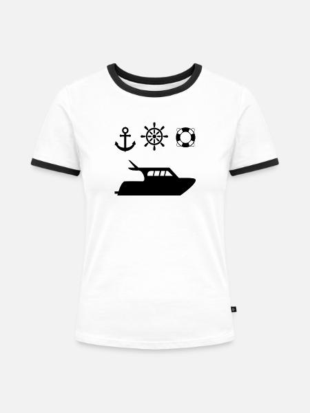 Motorboot - Frauen Kontrast-T-Shirt - Weiß/Schwarz