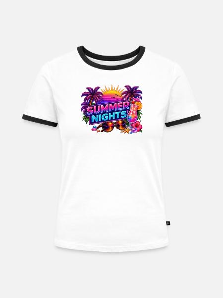 Sommernächte Neon-Tropen - Frauen Kontrast-T-Shirt - Weiß/Schwarz
