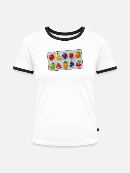 Happy Fruits - Frauen Kontrast-T-Shirt - Weiß/Schwarz