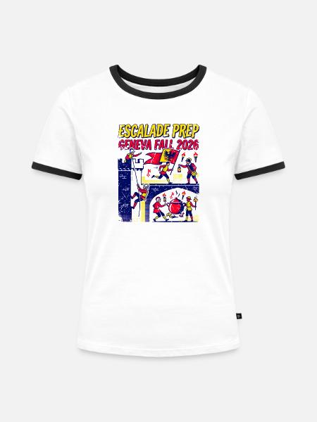 Escalade Geneva Switzerland Retro Celebration - Frauen Kontrast-T-Shirt - Weiß/Schwarz