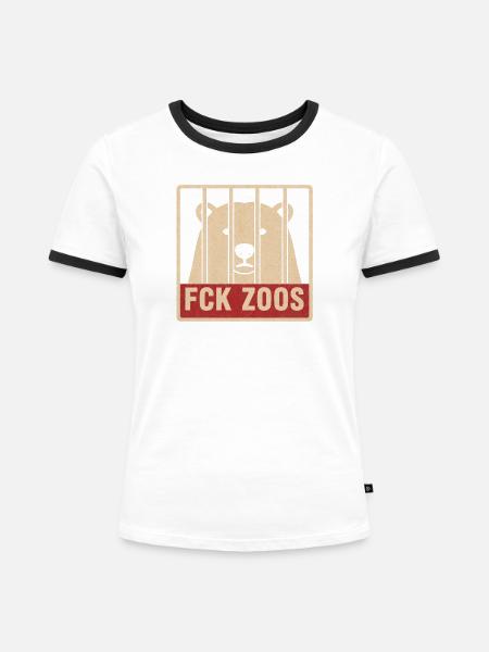FCK Zoos Eisbär - Frauen Kontrast-T-Shirt - Weiß/Schwarz