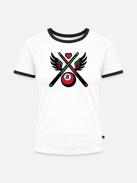 Billard Queue Acht Logo - Frauen Kontrast-T-Shirt - Weiß/Schwarz