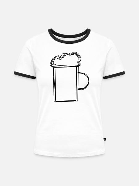 Bierkrug handgezeichnet - Frauen Kontrast-T-Shirt - Weiß/Schwarz