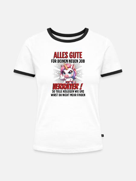 Einhorn Kollegen Abschied - Frauen Kontrast-T-Shirt - Weiß/Schwarz