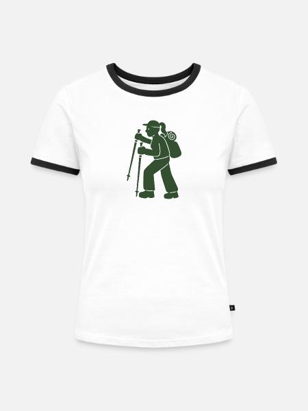 Bergwanderer mit Stöcken - Frauen Kontrast-T-Shirt - Weiß/Schwarz