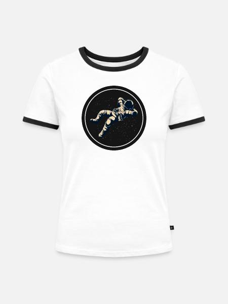 Schwebender Astronaut im Sternenkreis - Frauen Kontrast-T-Shirt - Weiß/Schwarz
