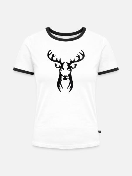 Stilisierte Hirschkopf-Silhouette - Frauen Kontrast-T-Shirt - Weiß/Schwarz