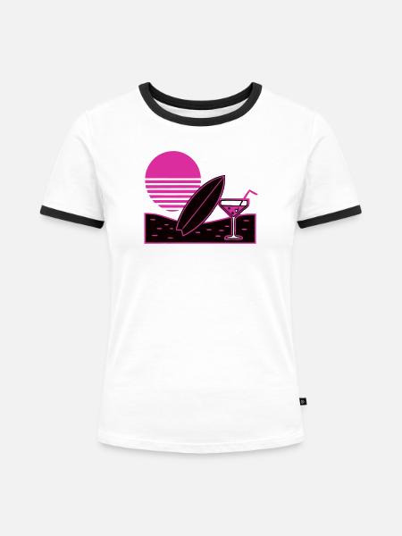 Surfbrett Cocktail Strand Logo - Frauen Kontrast-T-Shirt - Weiß/Schwarz