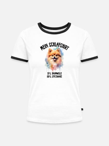 Zwergspitz Schlafshirt Aquarell - Frauen Kontrast-T-Shirt - Weiß/Schwarz