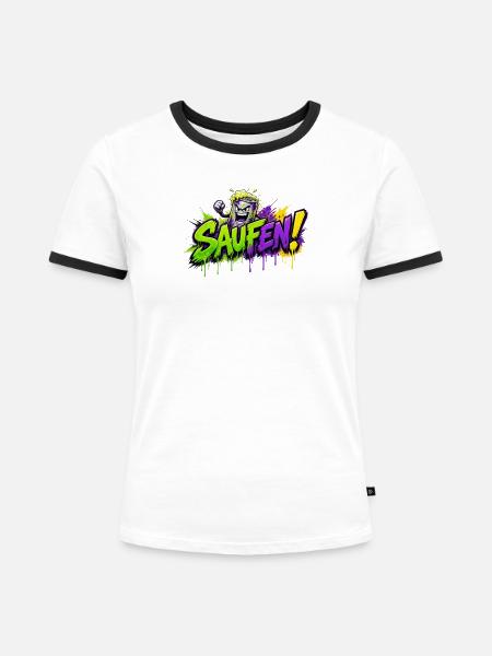 Saufen Neon Graffiti Bierkan - Frauen Kontrast-T-Shirt - Weiß/Schwarz