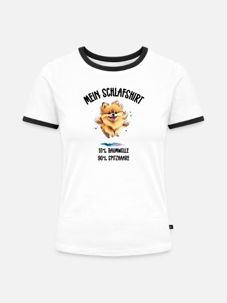 Zwergspitz Springend Schlafshirt - Frauen Kontrast-T-Shirt - Weiß/Schwarz