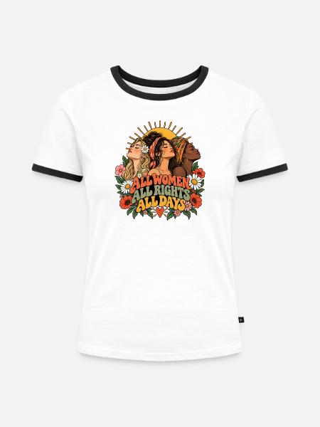 "All Women All Rights" - Frauen Kontrast-T-Shirt - Weiß/Schwarz