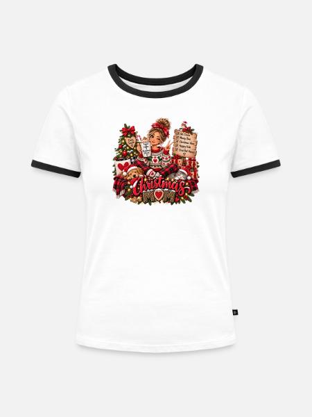 Weihnachtsmama Kuschelzeit Design - Frauen Kontrast-T-Shirt - Weiß/Schwarz