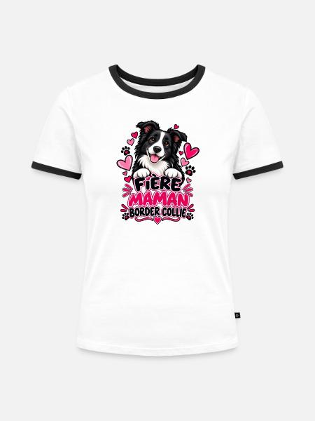 Stolze Border Collie Mama - Frauen Kontrast-T-Shirt - Weiß/Schwarz