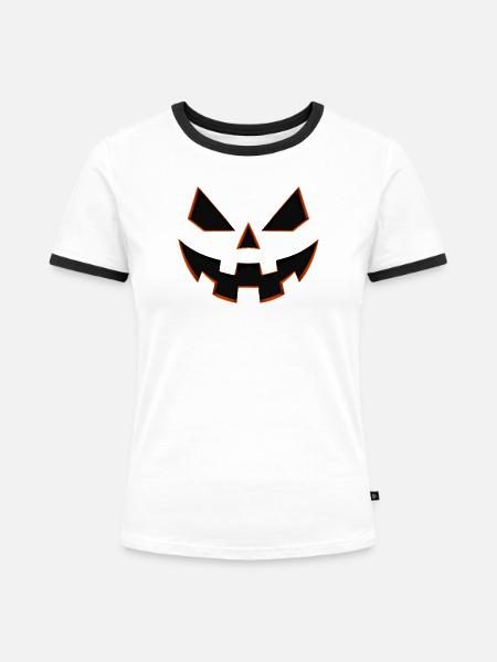 Kürbisgesicht im Orange Glow - Frauen Kontrast-T-Shirt - Weiß/Schwarz
