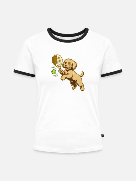 Tennishund: Energie und Spaß - Frauen Kontrast-T-Shirt - Weiß/Schwarz