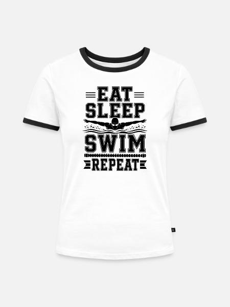 Schwimmer schwimmen Repeat-Swim Pool-fun Schwimm - Frauen Kontrast-T-Shirt - Weiß/Schwarz