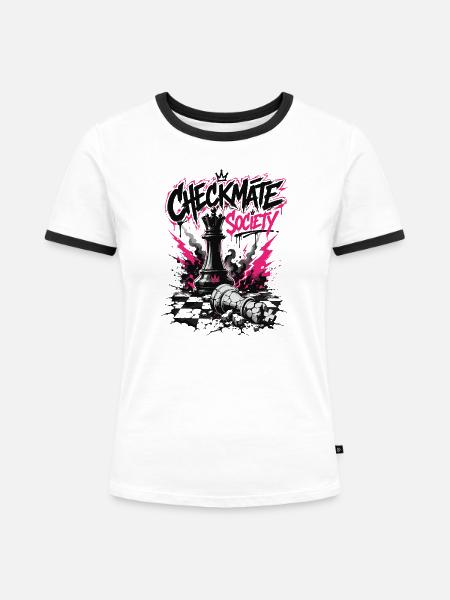 Players Schachspieler Schachspiel Schachbrett - Frauen Kontrast-T-Shirt - Weiß/Schwarz