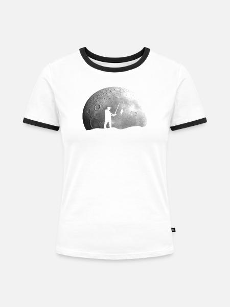 Angler Angeln Mond - Frauen Kontrast-T-Shirt - Weiß/Schwarz