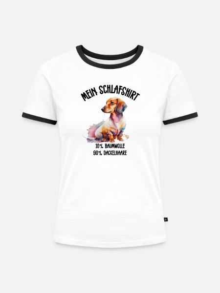 Dackel Schlafshirt Aquarell Hund - Frauen Kontrast-T-Shirt - Weiß/Schwarz
