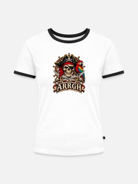 Piratenschädel mit Papagei ARRGH - Frauen Kontrast-T-Shirt - Weiß/Schwarz
