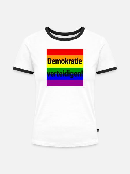 DEMOKRATIE VERTEIDIGEN REGENBOGEN STATEMENT, NOAFD - Frauen Kontrast-T-Shirt - Weiß/Schwarz