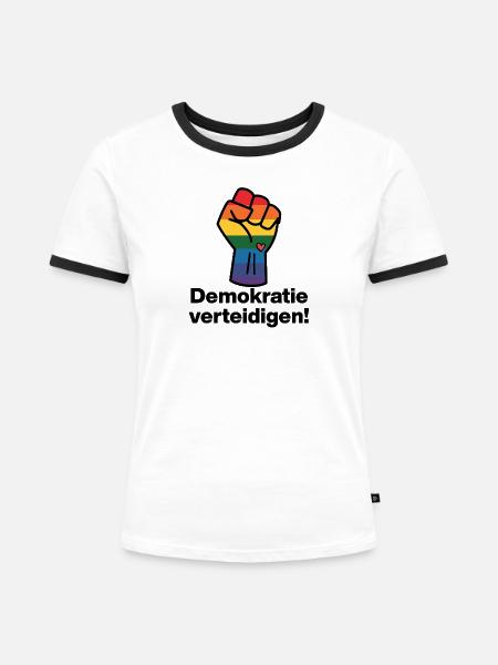 DEMOKRATIE VERTEIDIGEN REGENBOGEN STATEMENT, NOAFD - Frauen Kontrast-T-Shirt - Weiß/Schwarz