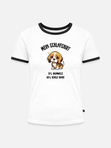 Süßer Beagle Welpe Schlafshirt Kulleraugen - Frauen Kontrast-T-Shirt - Weiß/Schwarz