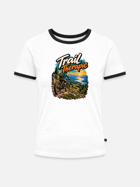 Trail Therapie MTB Berglandschaft - Frauen Kontrast-T-Shirt - Weiß/Schwarz