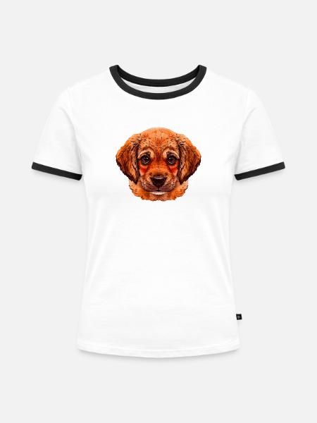 hündchen Kopf kindlich, Aquarell - Frauen Kontrast-T-Shirt - Weiß/Schwarz