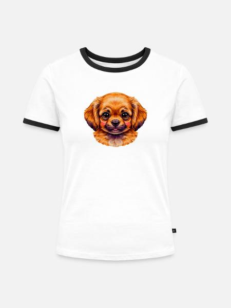 Kuschelhund Porträt Sonnenorange - Frauen Kontrast-T-Shirt - Weiß/Schwarz