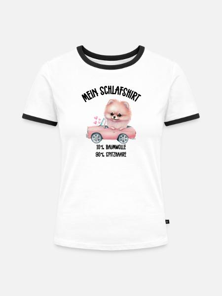 Zwergspitz Schlafshirt Rosa Cabrio - Frauen Kontrast-T-Shirt - Weiß/Schwarz