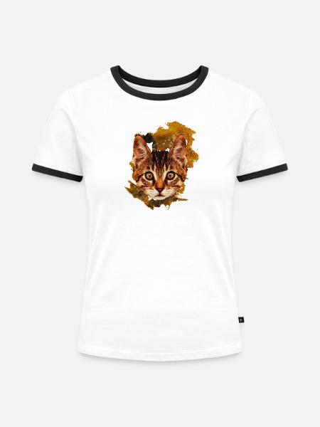 Dungeon Magier Katze Fantasy T-Shirt - Frauen Kontrast-T-Shirt - Weiß/Schwarz