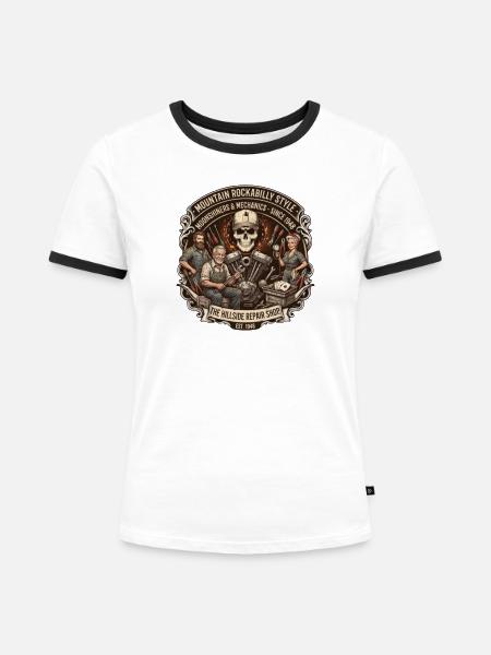 Hillside Reparaturshop Rockabilly - Frauen Kontrast-T-Shirt - Weiß/Schwarz