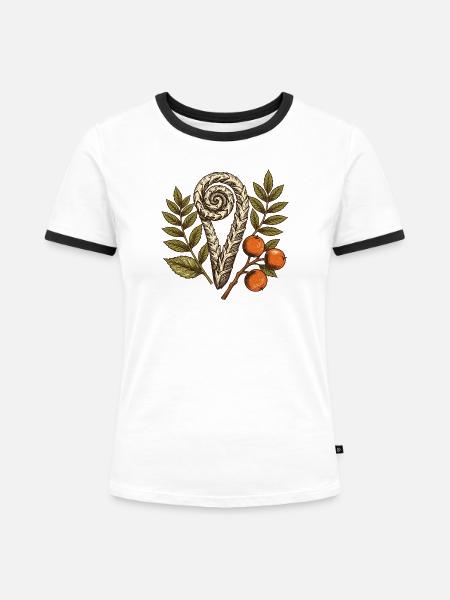 Farnrolle und Herbstbeeren - Frauen Kontrast-T-Shirt - Weiß/Schwarz