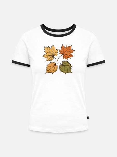 Tanzende Herbstblätter - Frauen Kontrast-T-Shirt - Weiß/Schwarz
