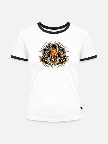 Maltzeit Whiskeyglas Motiv - Frauen Kontrast-T-Shirt - Weiß/Schwarz