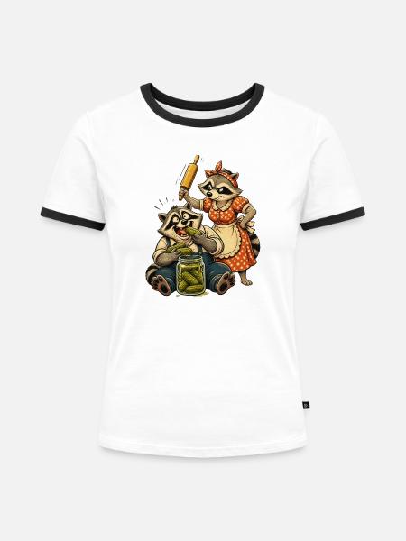 Erwischt mit grüner Hand! - Frauen Kontrast-T-Shirt - Weiß/Schwarz