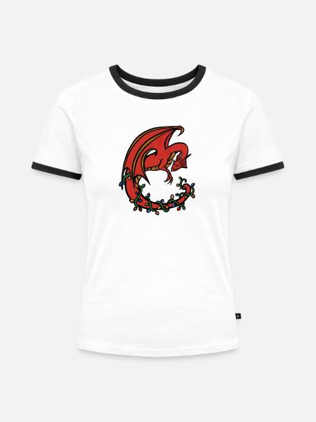 Crimson Dragon im Vine Circle - Frauen Kontrast-T-Shirt - Weiß/Schwarz