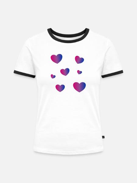 Bi Pride Herzen - Frauen Kontrast-T-Shirt - Weiß/Schwarz