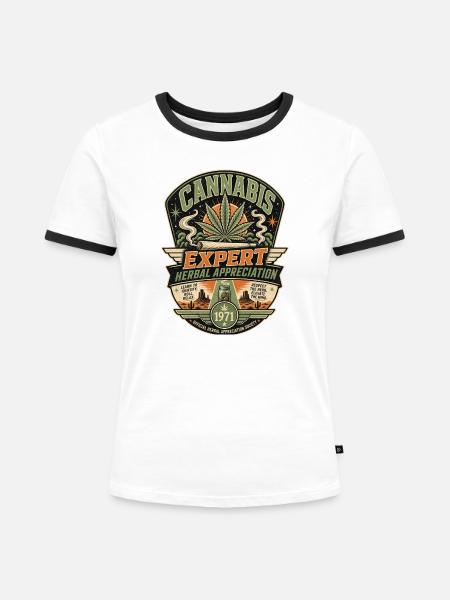 CANNABIS EXPERT - Frauen Kontrast-T-Shirt - Weiß/Schwarz